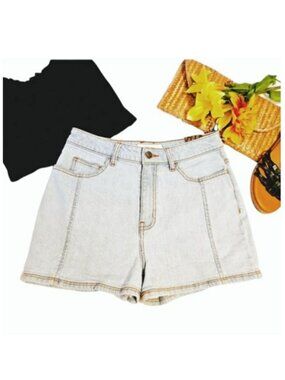 Women's Vans Shorts Size 26 Light Blue Denim High Waisted Wide Leg Mom Retro NEW